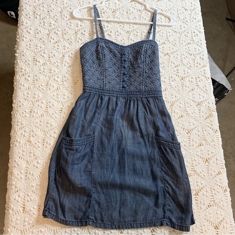 American Eagle Size 2 Womens Jean Dress - Y2K Corset Top Crochet Mini - Pockets!